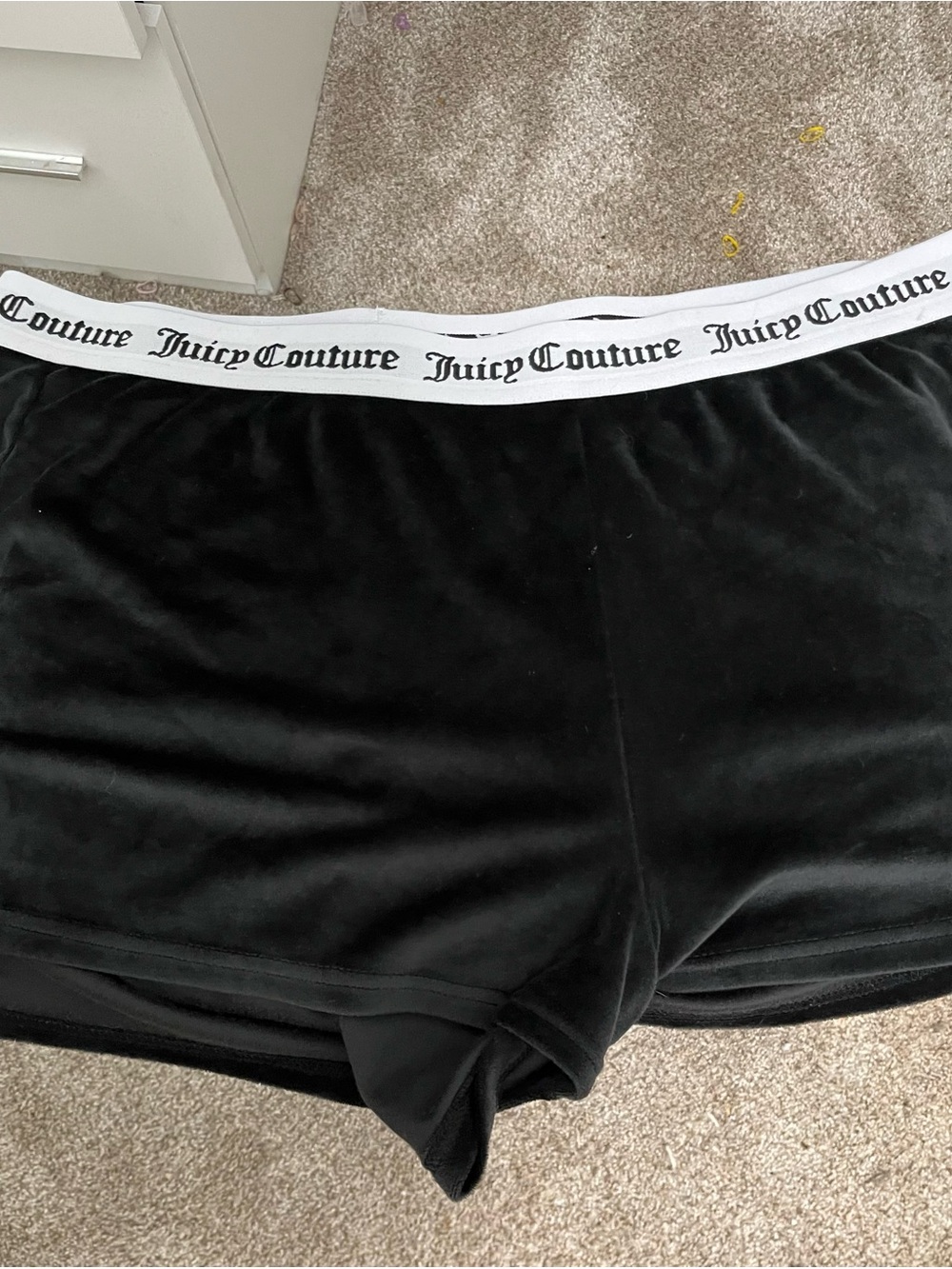 Juicy Couture Black Velour Athletic Lounge Shorts with Logo Waistband